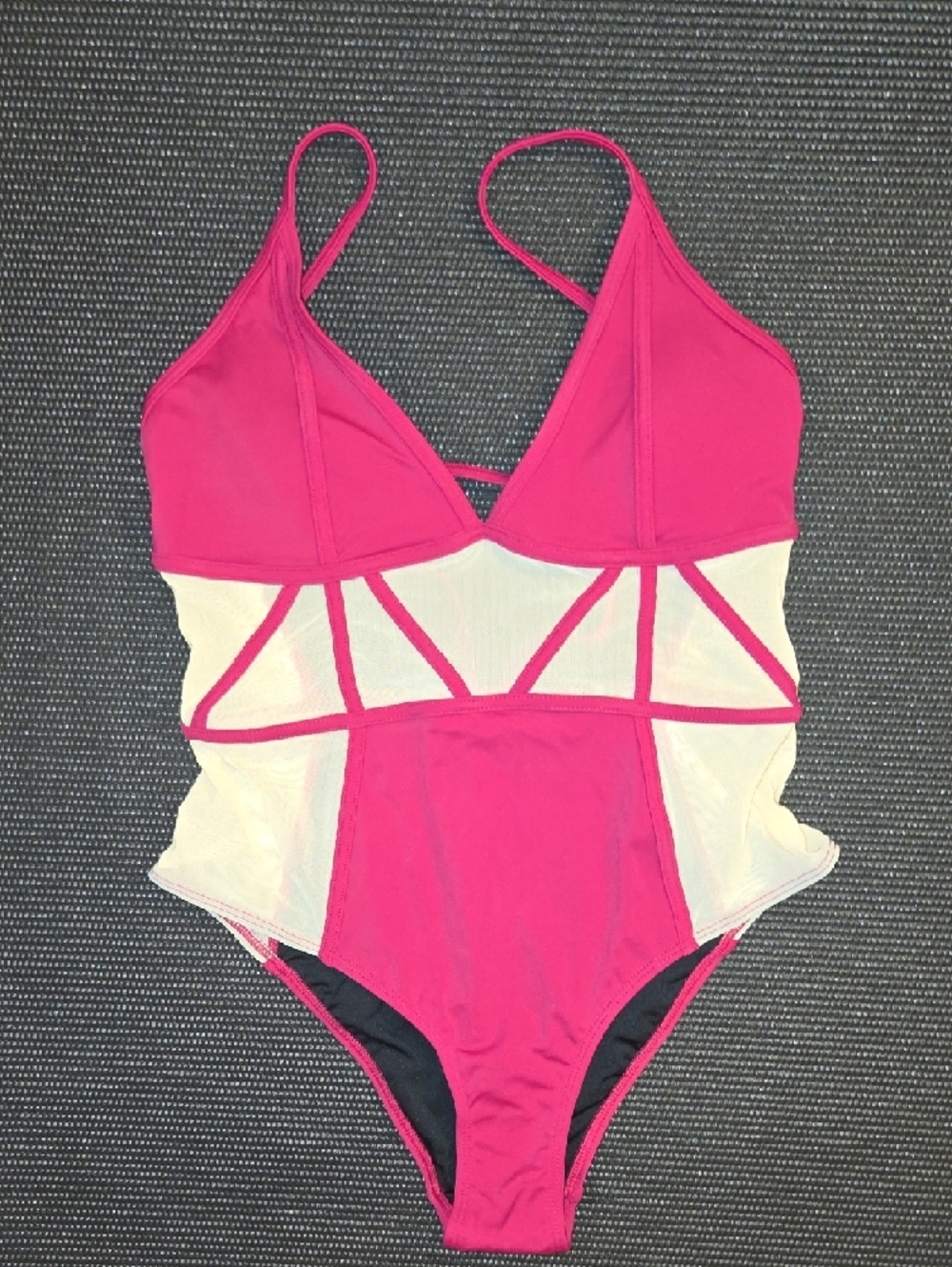 Sports Illustrated Swim Fuschia and Cream Mesh Panel One-Piece